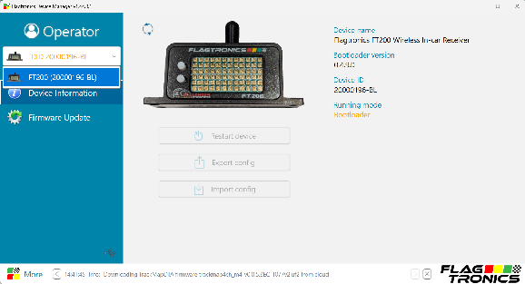 Flagtronics Device Manager with the FT-200 selected in the white device drop-down menu on the left